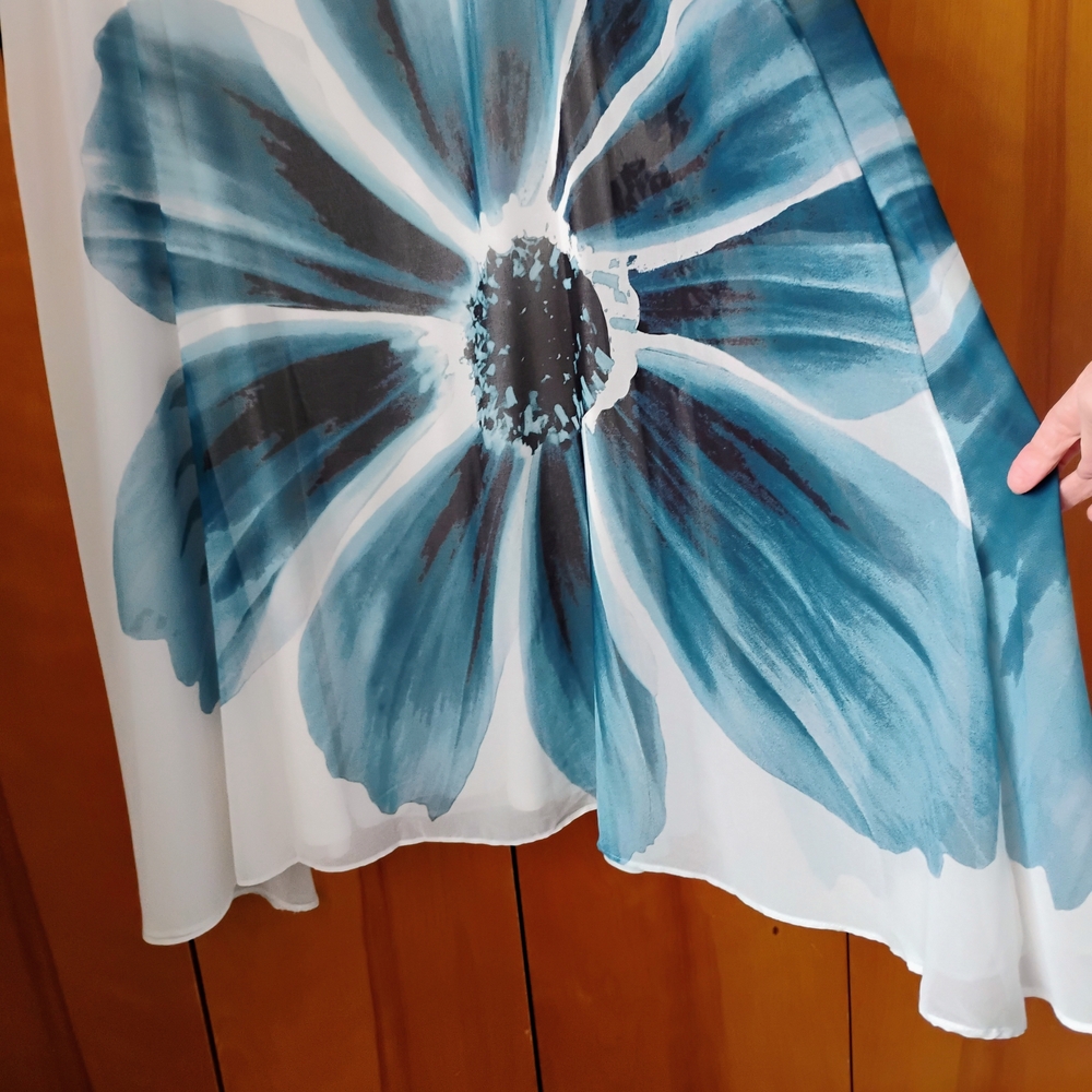 Wynne Layer Size XL Floral Midi Dress in Blue and White 2 Pieces Sheer Overlay - Picture 6 of 14